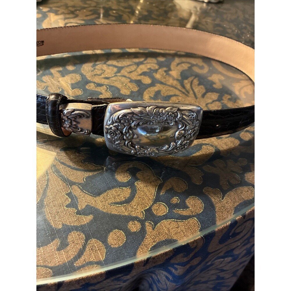 Vintage Brighton Women’s Belt Small Dark Brown Silver Floral